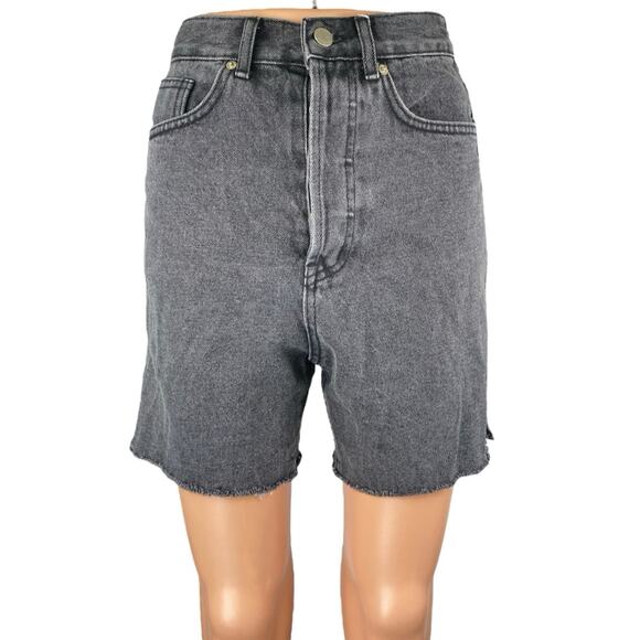 Storets Black High Waisted Frayed Raw Hem Cutoff Bermuda Denim Jeans Shorts Sz S - Picture 1 of 4